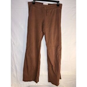 Y2K BRB Be Right Back Brown Wide Leg Sweatpants Ribbed Side Stripe Womens Large